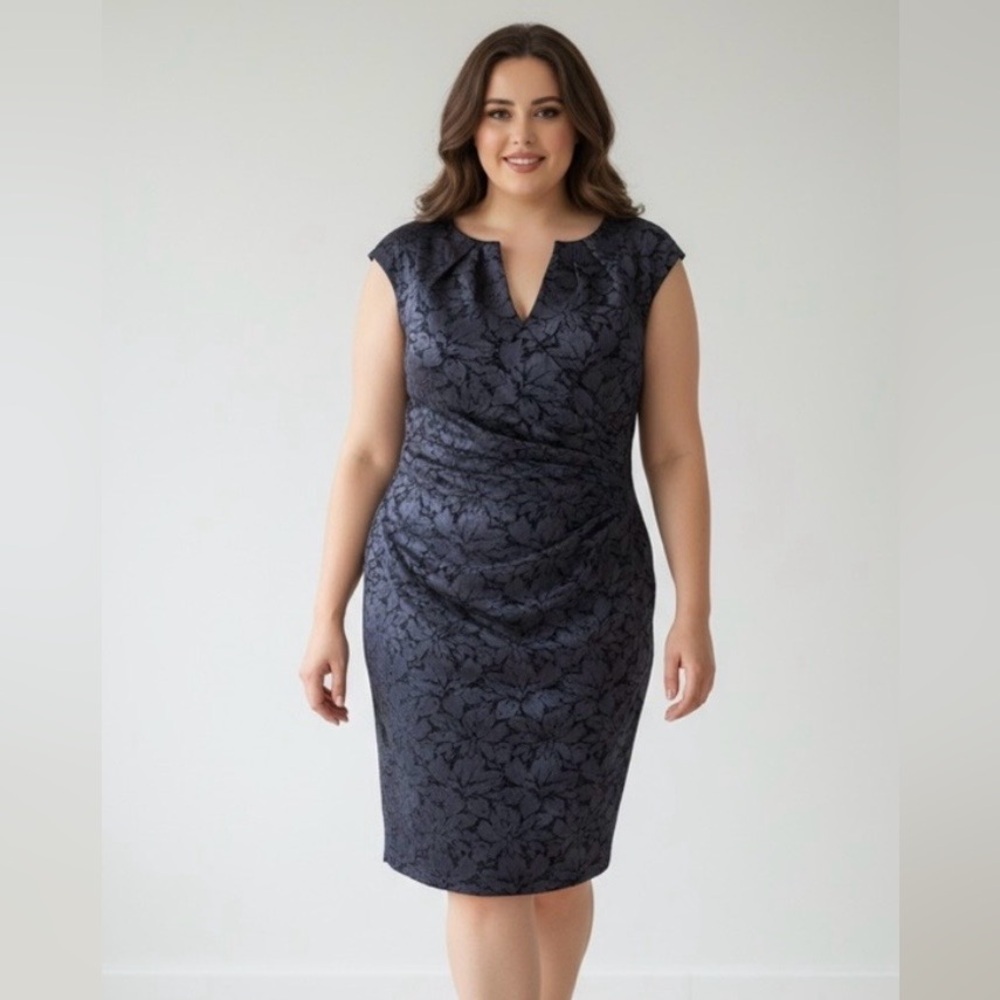 Adrianna Papell Navy Floral Dress - Picture 15 of 16